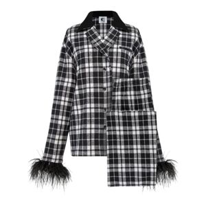 Sleeper Checked Cotton-Flannel Set with Detachable Feathers in Monochrome